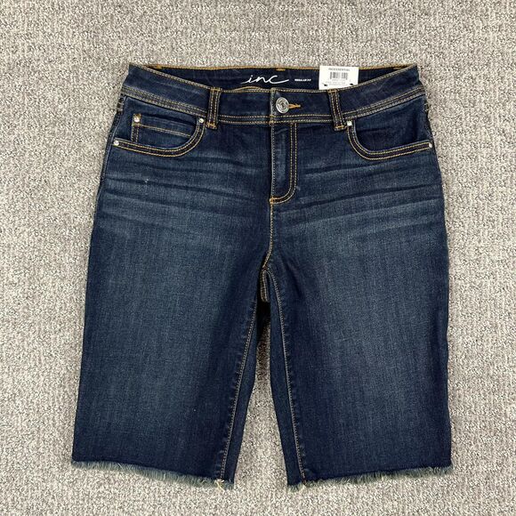 INC International Concepts Pants - INC International Concepts Denim Bermuda Shorts Womens 6 Dark Wash Raw Hem